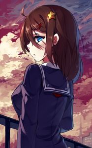 Preview wallpaper girl, hairpin, clouds, anime