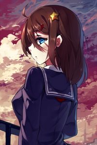 Preview wallpaper girl, hairpin, clouds, anime