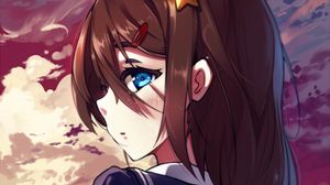 Preview wallpaper girl, hairpin, clouds, anime