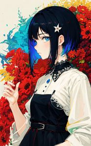 Preview wallpaper girl, hairpin, dress, flowers, anime