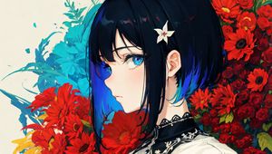 Preview wallpaper girl, hairpin, dress, flowers, anime