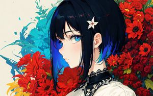 Preview wallpaper girl, hairpin, dress, flowers, anime