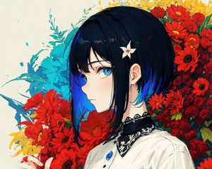 Preview wallpaper girl, hairpin, dress, flowers, anime