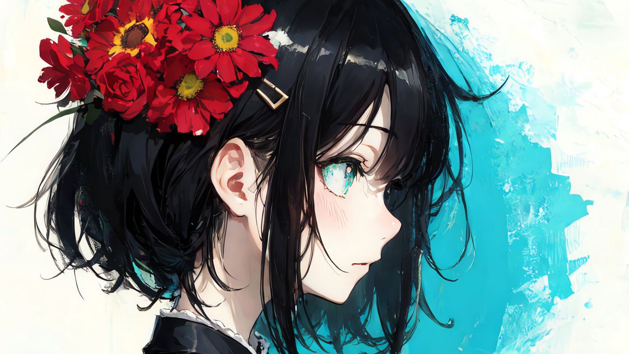 Wallpaper girl, hairpin, flowers, bouquet, anime