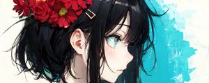 Preview wallpaper girl, hairpin, flowers, bouquet, anime