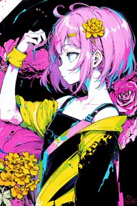 Preview wallpaper girl, hairpin, flowers, bright, anime