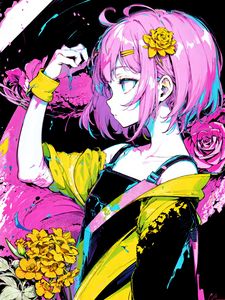 Preview wallpaper girl, hairpin, flowers, bright, anime