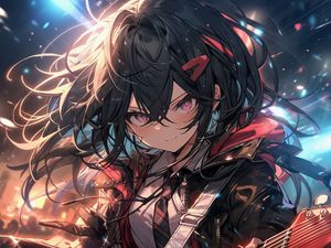 Preview wallpaper girl, hairpin, guitar, rocker, music, anime