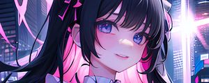 Preview wallpaper girl, hairpin, smile, dress, neon, anime