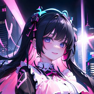 Preview wallpaper girl, hairpin, smile, dress, neon, anime