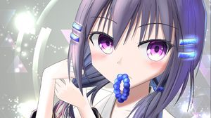 Preview wallpaper girl, hairpins, glow, anime