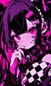 Preview wallpaper girl, hairpins, jewelry, pink, anime, dark