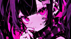 Preview wallpaper girl, hairpins, jewelry, pink, anime, dark