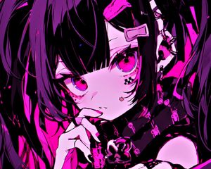 Preview wallpaper girl, hairpins, jewelry, pink, anime, dark