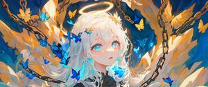 Preview wallpaper girl, halo, butterflies, chains, anime