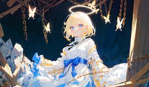 Preview wallpaper girl, halo, dress, bow, anime