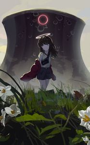 Preview wallpaper girl, halo, flowers, field, anime