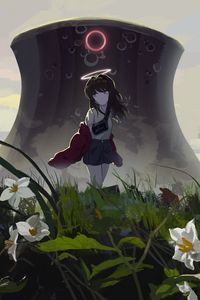 Preview wallpaper girl, halo, flowers, field, anime