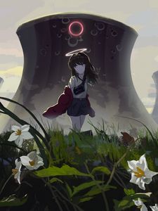 Preview wallpaper girl, halo, flowers, field, anime