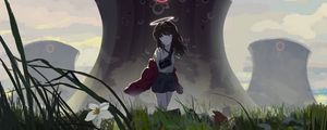 Preview wallpaper girl, halo, flowers, field, anime