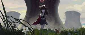 Preview wallpaper girl, halo, flowers, field, anime