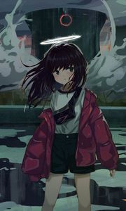 Preview wallpaper girl, halo, jacket, anime, art