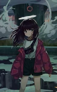 Preview wallpaper girl, halo, jacket, anime, art