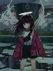 Preview wallpaper girl, halo, jacket, anime, art