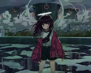 Preview wallpaper girl, halo, jacket, anime, art