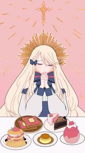 Preview wallpaper girl, halo, prayer, dessert, anime