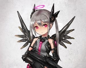 Preview wallpaper girl, halo, weapon, anime, art