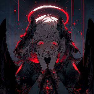 Preview wallpaper girl, halo, wings, angel, dark, anime, backlight