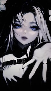 Preview wallpaper girl, hand, eyes, bw, anime