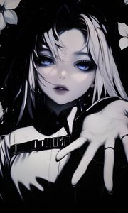 Preview wallpaper girl, hand, eyes, bw, anime