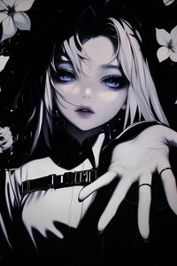 Preview wallpaper girl, hand, eyes, bw, anime