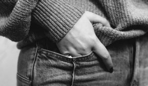 Preview wallpaper girl, hand, jeans, black and white