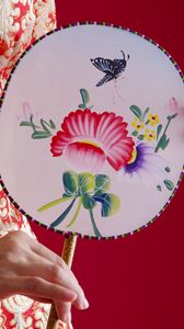 Preview wallpaper girl, hand, kimono, fan, patterns