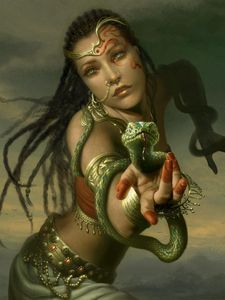 Preview wallpaper girl, hand, snakes, braids, jewelry