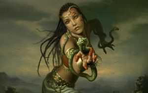 Preview wallpaper girl, hand, snakes, braids, jewelry