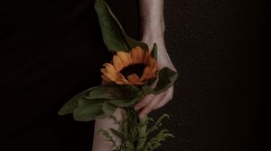 Preview wallpaper girl, hand, sunflower, flower, tattoo