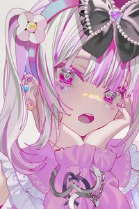 Preview wallpaper girl, handcuffs, art, anime, pink