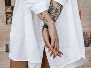 Preview wallpaper girl, hands, tattoo, rings