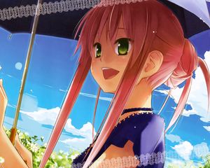 Preview wallpaper girl, happiness, walk, umbrella, plant