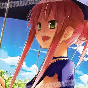 Preview wallpaper girl, happiness, walk, umbrella, plant