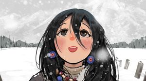 Preview wallpaper girl, happy, snow, winter, live, anime, art