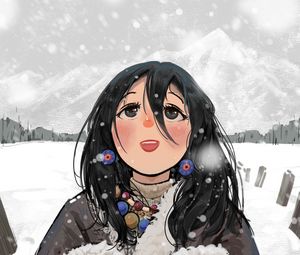 Preview wallpaper girl, happy, snow, winter, live, anime, art