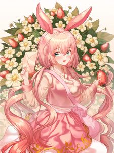 Preview wallpaper girl, hare, ears, strawberry, anime, art, pink