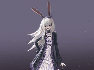 Preview wallpaper girl, hare, ears, umbrella, anime, art
