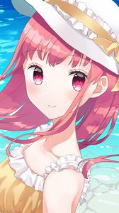 Preview wallpaper girl, hat, beach, summer, anime