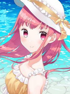 Preview wallpaper girl, hat, beach, summer, anime